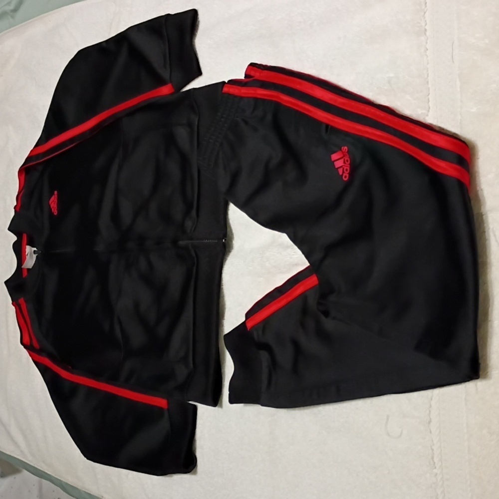 Adidas Black and Red Athletic Set Kids Size 7
